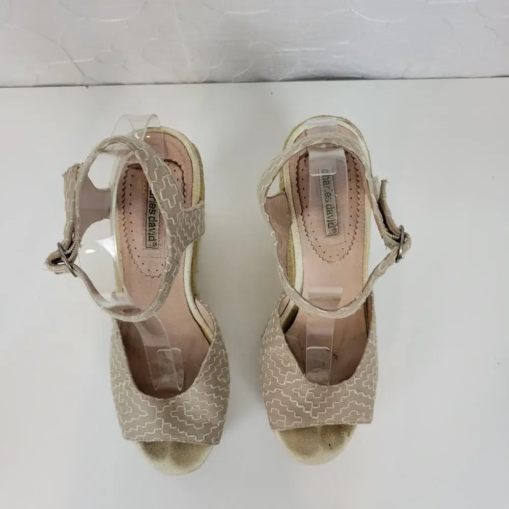 Charles David Womens Sandals Size 10 Taupe Wedge Heel Slingback Espadrille